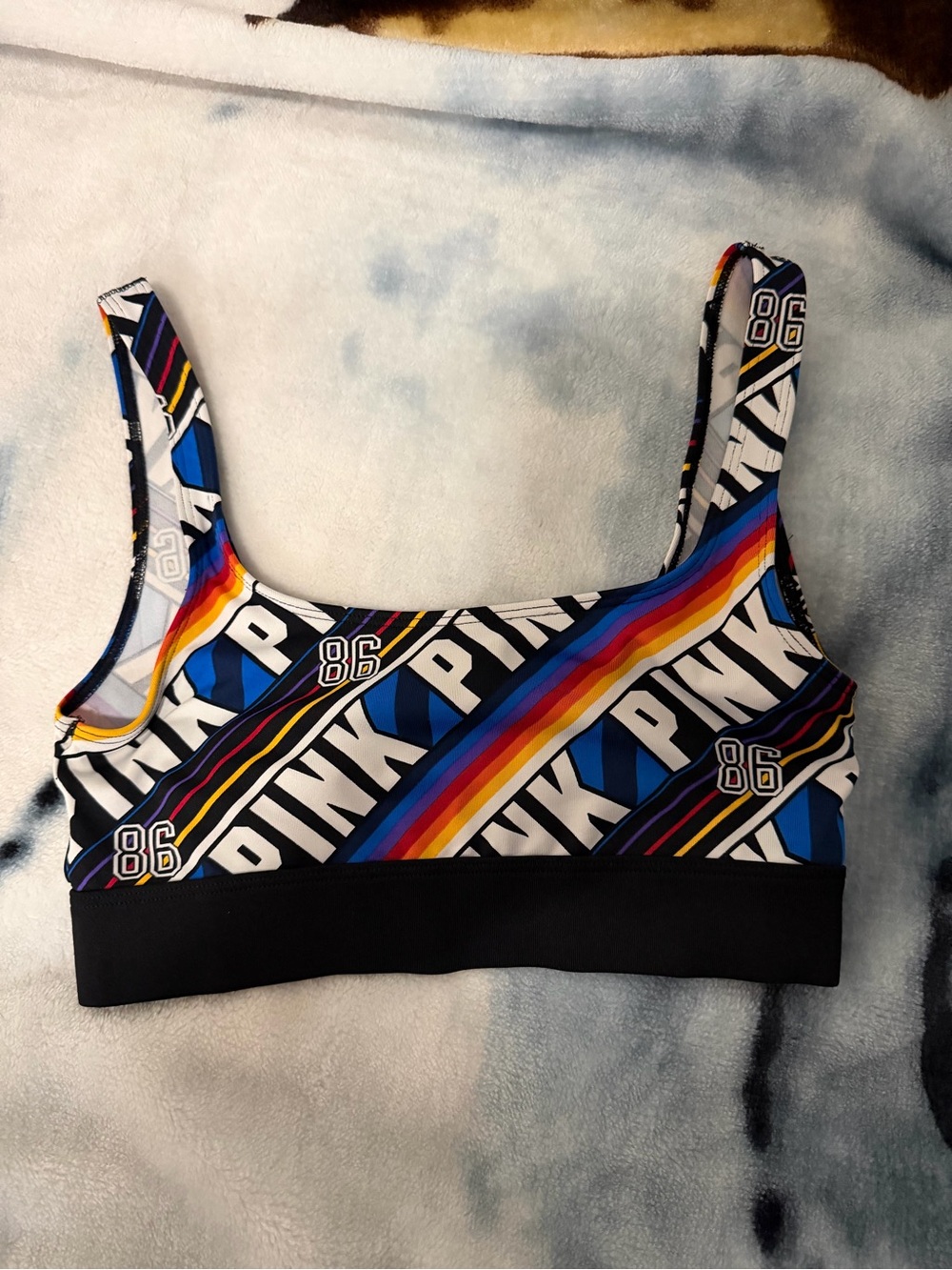 PINK Victoria's Secret Black Rainbow Logo Sports Bralette